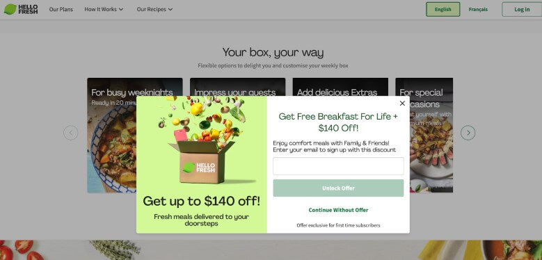 Popup von HelloFresh