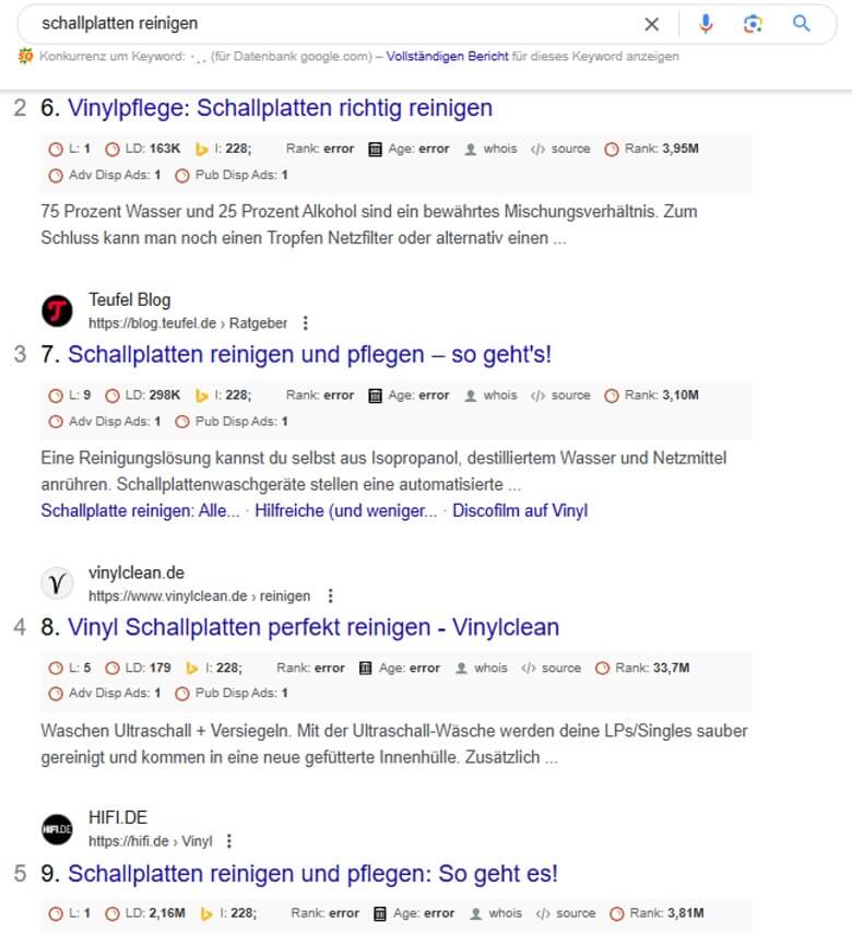 Welche Konkurrenten stehen bei Deinem Keyword ganz vorn