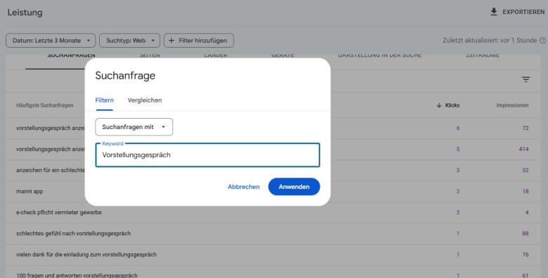 Keywword-Rankings mit Googles Search Console analysieren